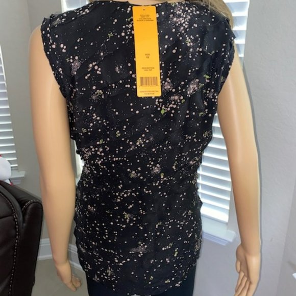 New! Tory Burch Silk Layered Ruffled Lea Black Stars Top Blouse Sz 12 - Picture 3 of 7
